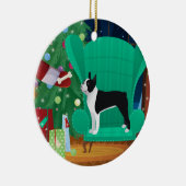 Black Boston Terrier und das Geschenk des Weihnach Keramik Ornament (Rechts)
