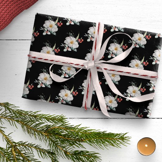 Black Botanic Holiday Wrapping Paper Geschenkpapier