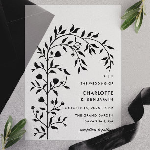 Black Botanical Bird Arch Wedding Pergament Einladungen