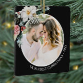 Black Botanical First Christmas Keramikornament