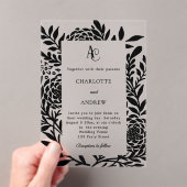 Black botanical modern monogram luxury wedding acryleinladungen (Insitu (Handheld))