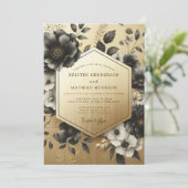 Black Botanical Opulent Wedding Einladung (Stehend Vorderseite)
