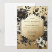 Black Botanical Opulent Wedding Einladung (Vorne/Hinten)
