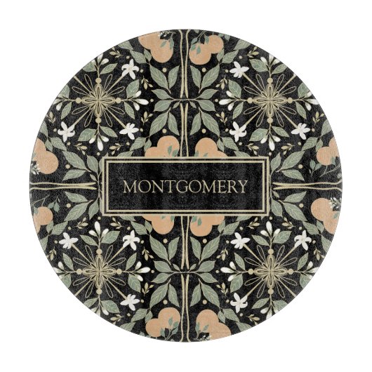 Black Botanical Orange Blossoms Pattern Schneidebrett (Vorderseite)