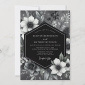 Black Botanical Romance Wedding Einladung (Vorderseite)