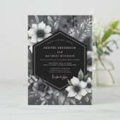Black Botanical Romance Wedding Einladung (Stehend Vorderseite)