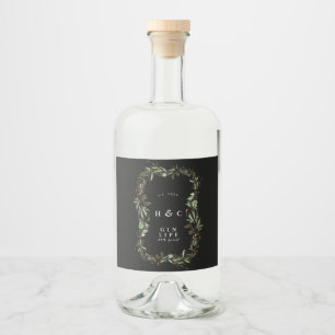 Black Botanicals Gold Moderner Eukalyptus Gin Oval Alkoholflaschenetikett