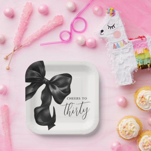 Black Bow 30th 40th 50th Birthday  Pappteller (Party)