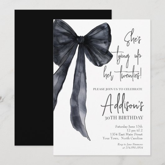 black bow 30th Birthday Party Invitation Einladung (Vorne/Hinten)