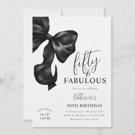 Black Bow 50. Geburtstag Einladung (Vorderseite)