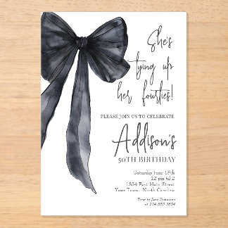 black bow 50th Birthday Party Invitation Acryleinladungen