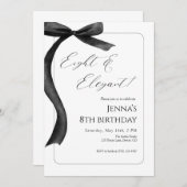 Black Bow 8th Birthday Invitation Einladung (Vorne/Hinten)