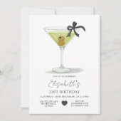 Black Bow A tiny bit older Olive Martini Birthday Einladung (Vorderseite)