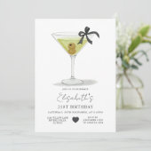 Black Bow A tiny bit older Olive Martini Birthday Einladung (Stehend Vorderseite)