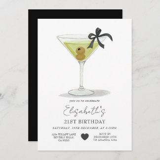 Black Bow A tiny bit older Olive Martini Birthday Einladung