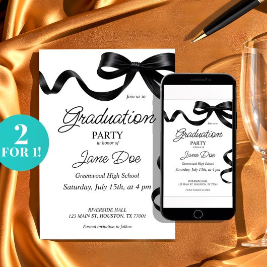 Black Bow Abschluss Einladung Ribbon Grad