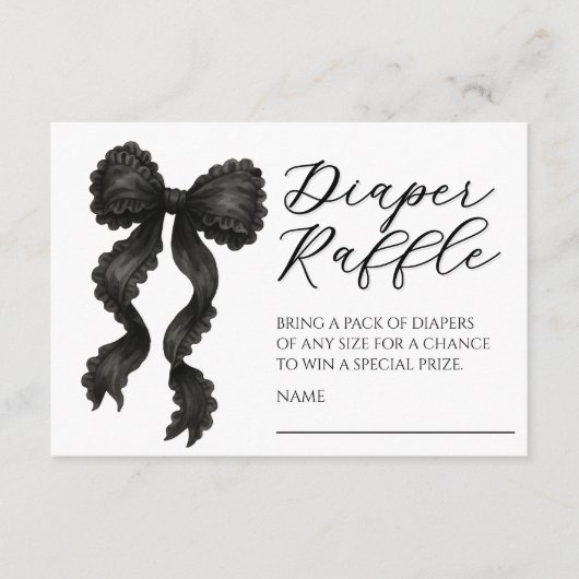 Black Bow Baby Duschdusche Windeln Raffel Begleitkarte (Vorderseite)