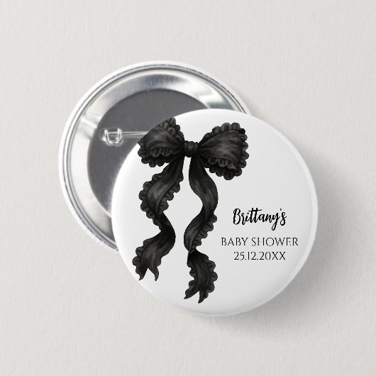 Black Bow Baby Dusche Button (Vorne & Hinten)