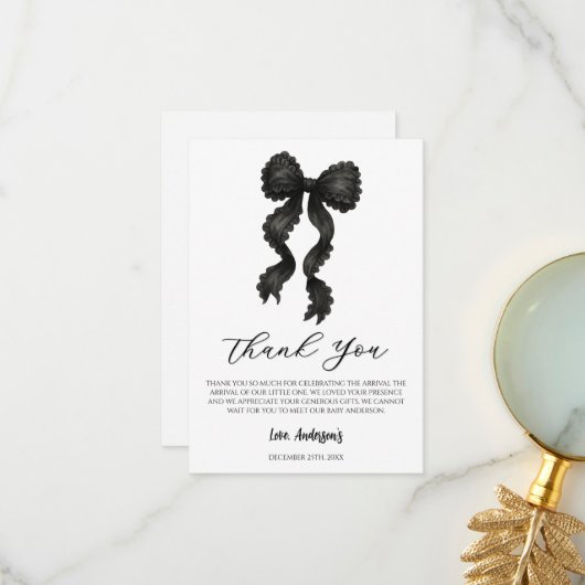 Black Bow Baby Dusche Coquette Bow Dankeskarte (Vorderseite/Rückseite Beispiel)