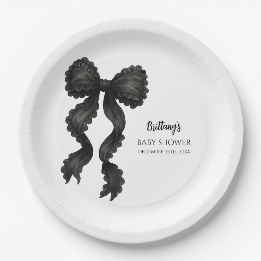 Black Bow Baby Dusche Coquette Ribbon Pappteller (Vorderseite)