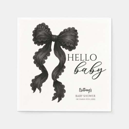 Black Bow Baby Dusche Coquette Ribbon Serviette (Vorderseite)