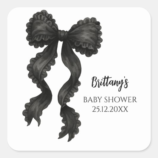 Black Bow Baby Dusche Quadratischer Aufkleber (Vorderseite)