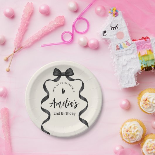 Black Bow Birthday Any Age  Pappteller (Party)