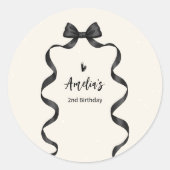 Black Bow Birthday Any Age  Runder Aufkleber (Vorderseite)