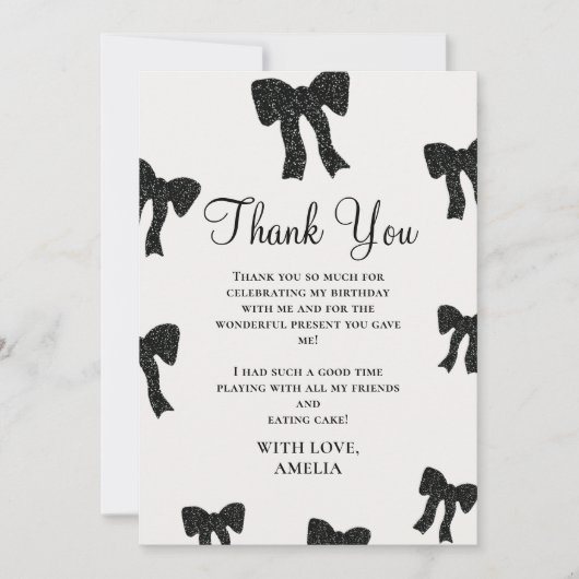 Black Bow Birthday Danke, Card Dankeskarte (Vorderseite)