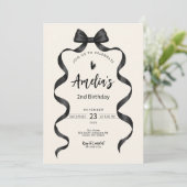 Black Bow Birthday jeder Alterseinladung Einladung (Stehend Vorderseite)