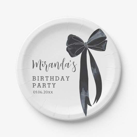 Black Bow Birthday Party Pappteller (Vorderseite)