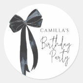 Black Bow Birthday Party Runder Aufkleber (Vorderseite)