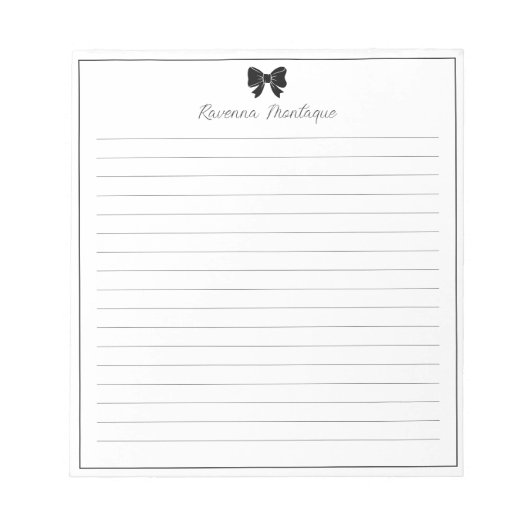 Black Bow Border Handwritten Custom Name Lined  Notizblock (Vorderseite)