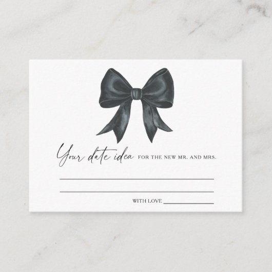 Black Bow Brautparty Date Night Ideas Datum Jakar Begleitkarte (Vorderseite)
