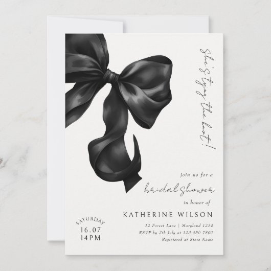 Black Bow Brautparty Einladung (Vorderseite)