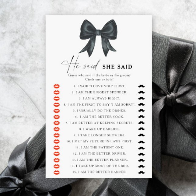 Black bow bridal shower He said she said game (Von Creator hochgeladen)