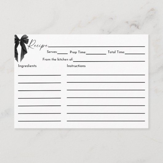 Black Bow Bridal Shower Recipe Card Begleitkarte (Vorderseite)
