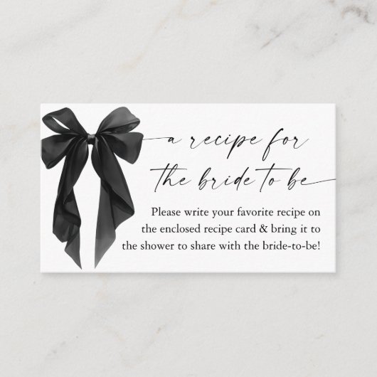 Black Bow Bridal Shower Recipe Request Begleitkarte (Vorderseite)