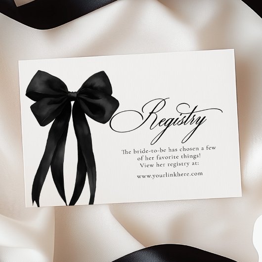 Black Bow Bridal Shower Registry Begleitkarte