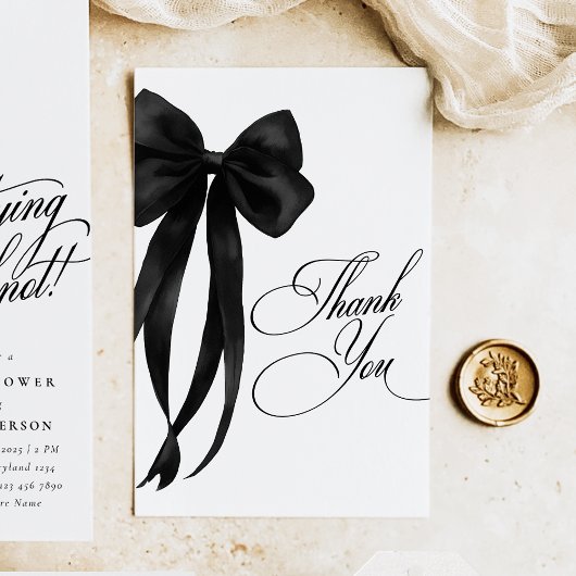 Black Bow Bridal Shower Thank You Card Dankeskarte