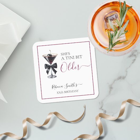 Black Bow Cherry Drink 'A tini bit Older' Birthday Rechteckiger Pappuntersetzer