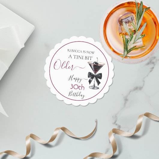 Black Bow Cherry Drink 'A tini bit Older' Birthday Untersetzer