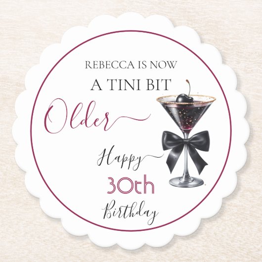 Black Bow Cherry Drink 'A tini bit Older' Birthday Untersetzer (Vorderseite)