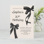 Black Bow Coquette 20. Geburtstagsparty Einladung (Stehend Vorderseite)