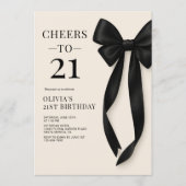 Black Bow Coquette 21st Birthday Einladung (Vorderseite)