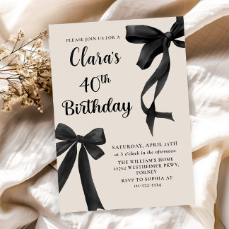 Black Bow Coquette 40. Geburtstagsfeier Party Einl Einladung