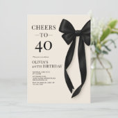 Black Bow Coquette 40th Birthday Einladung (Stehend Vorderseite)