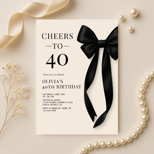 Black Bow Coquette 40th Birthday Einladung