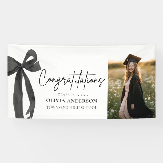 Black Bow Coquette Abschluss Gratulation Banner (Horizontal)