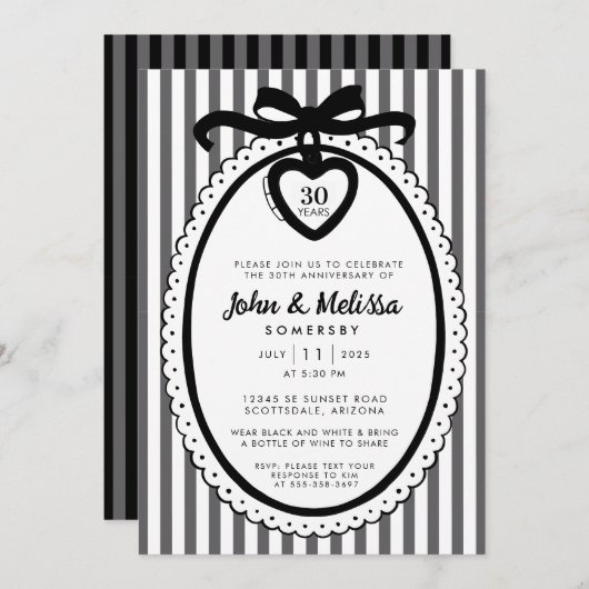 Black Bow Coquette Anniversary Party Invitation Einladung (Vorne/Hinten)